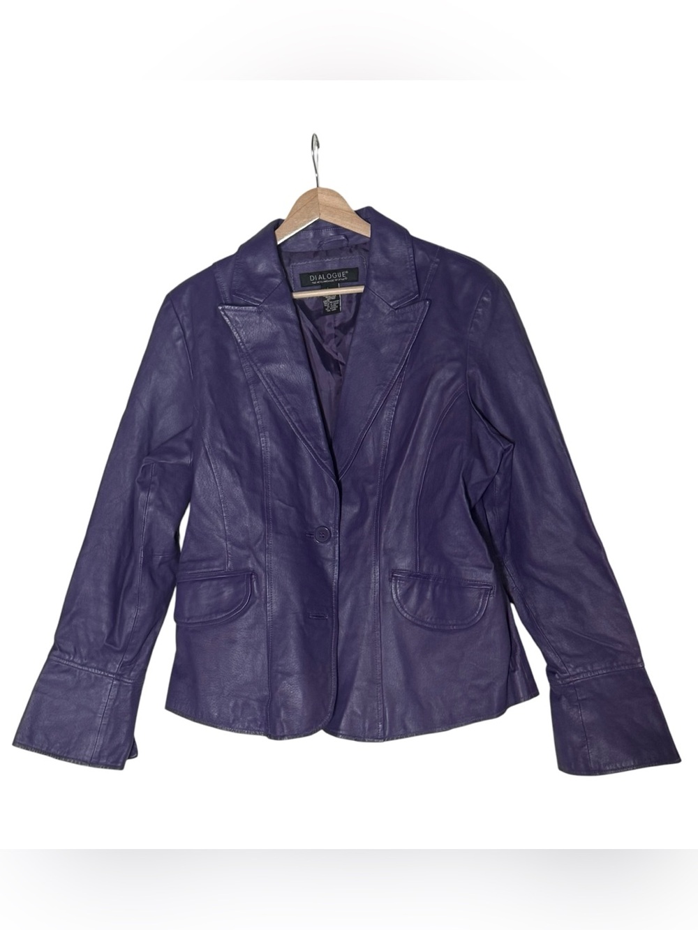 Dialogue Purple Leather Blazer Jacket Size L Boxy Cropped Water Resistant